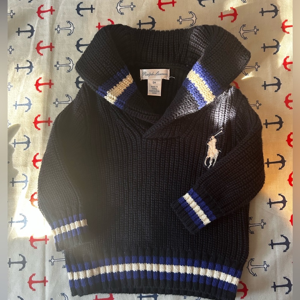 Ralph Lauren polo boys shawl sweater, sz 6 mns excellent condition. Worn once